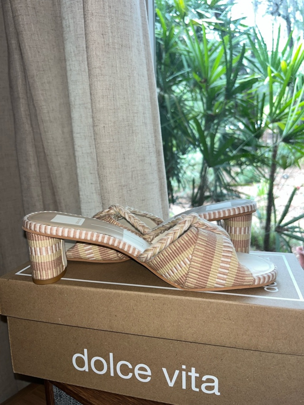 Dolce Vita Natural Multi Braided Woven Block Heel Slide